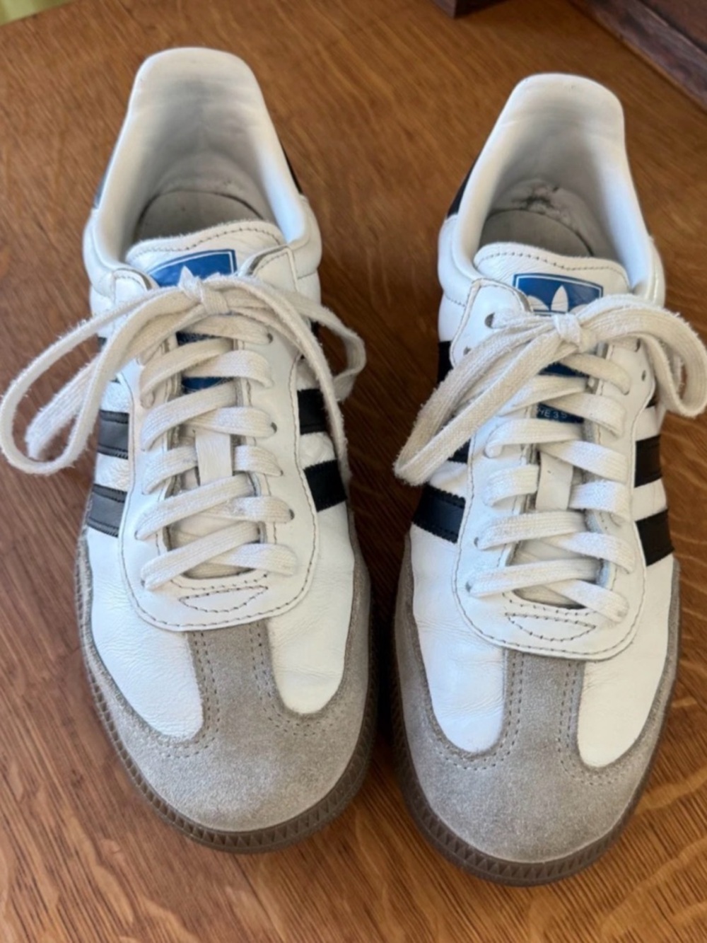 adidas White, Black & Gray Samba Leather Sneakers US 8.5
